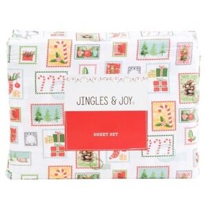 Jingles Joy Holiday Stamps Queen Sheet Set Festive Christmas Print NWT